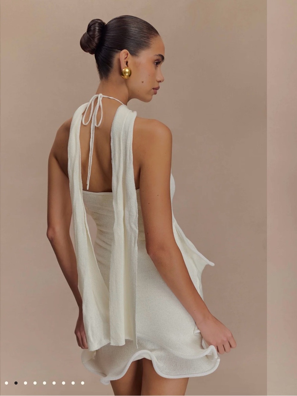 Meshki Cream Twisted Halter Ruffle Mini Dress - bridal era! - Picture 2 of 4